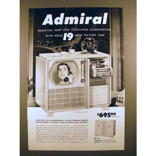 1950 Admiral Television Ad - Huge 19 Inch Picture Tube