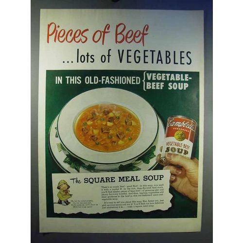 1950 Campbell's Vegetable-Beef Soup Ad - Pieces of Beef
