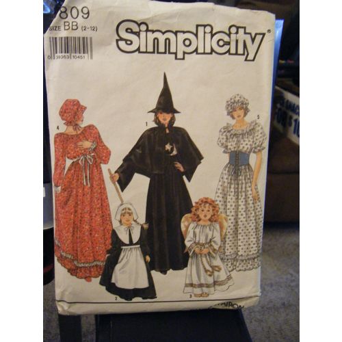 Simplicity 9809 Kid Witch, Angel, Pilgrim, Prairie Girl Costume Pattern - Sz 6-8