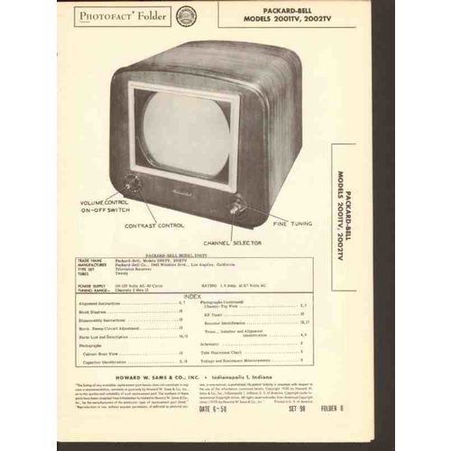 PACKARD-BELL model 2001TV 2002TV television Sams Photofact manual
