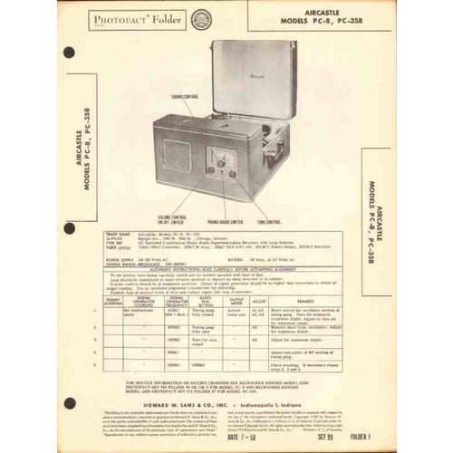 AIRCASTLE model PC-8 PC-358 AM radio phonograph Sams Photofact manual