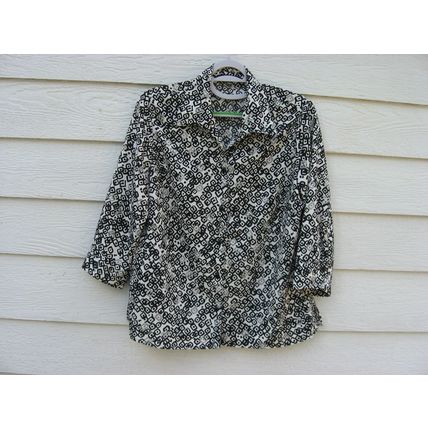 Womens Notations Top Blouse Large 42 Chest Black White Blazer Faux Front