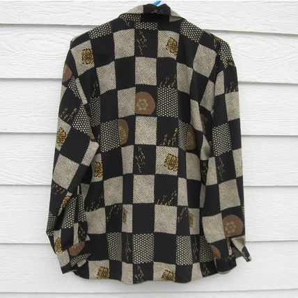 Womens Tess Blouse Medium 44 chest Black Checked Shirt Top Long Sleeve
