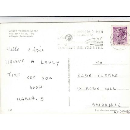 Monte Terminillo Village Italy Postcard 1972 used crease