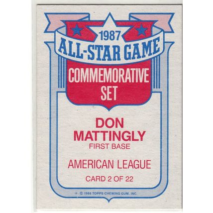 1988 Topps Don Mattingly baseball card #2 – All Star Insert