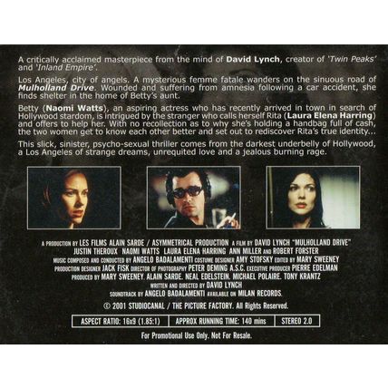 Mulholland Drive DVD Promo The Observer Laura Harring Justin Theroux