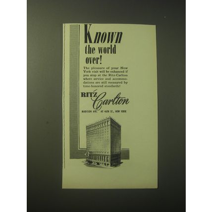 1948 Ritz Carlton Hotel Ad - Known the world over