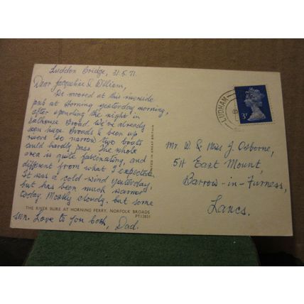HORNING FERRY, RIVER BURE, NORFOLK BROADS used postcard 1971 pm =