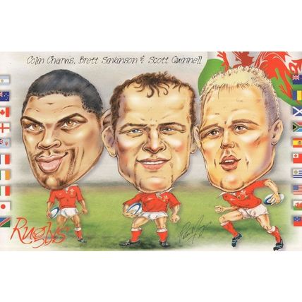 Colin Charvis Brett Sinkinson Scott Quinell Welsh Rugby 1999 Postcard