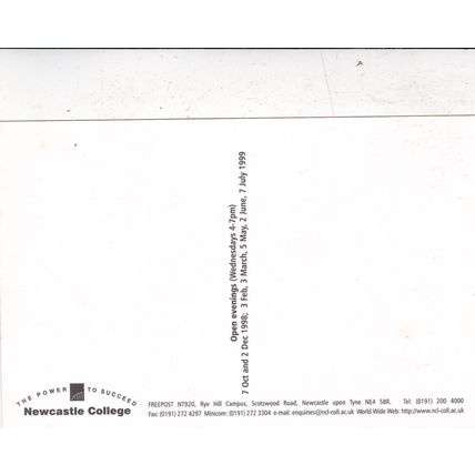 Newcastle College Advertising Postcard unused VGC