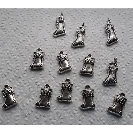Christmas stocking charms. Pack of 12 Tibetan silver stocking charms
