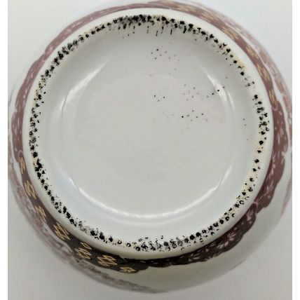 Porcelain Floral Carriage Vase 5 1/2" H Red Gold Trim Decorative Vase Home Decor