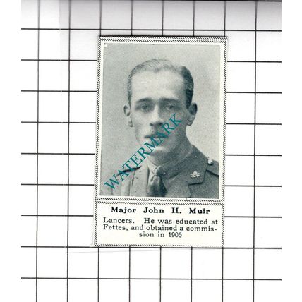 Major John H Muir Lancers WW1 World War One - 1919 SMALL Cutting