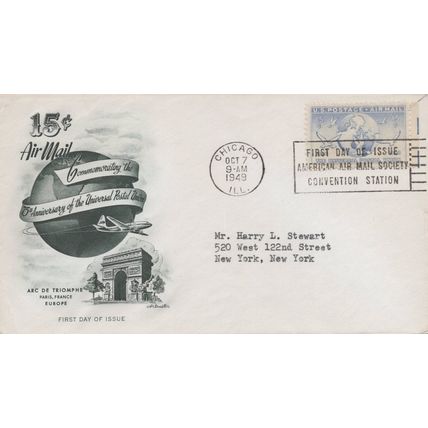 ZAYIX US C43-6 Artmaster FDC 75th anniversary of UPU airmail USFM102023100