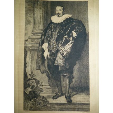 Antique 18C Van Dyck Woodcut Print Portrait D'Homme Munich A.Quantin 30 x 18.5cm