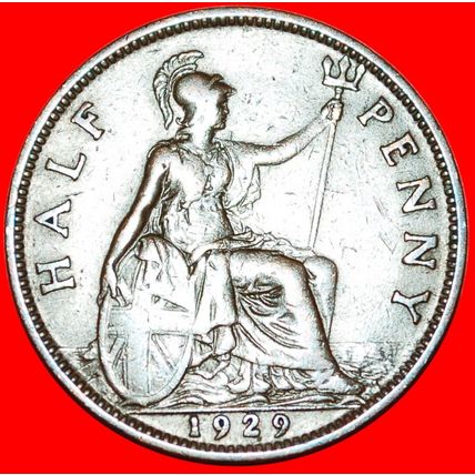 MISTRESS OF SEAS: GREAT BRITAIN ★ HALF PENNY 1929! GEORGE V★LOW START★NO RESERVE