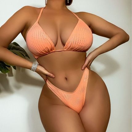New Women's Geometric Halterneck Foil Silver Solid Color Sexy Bikini