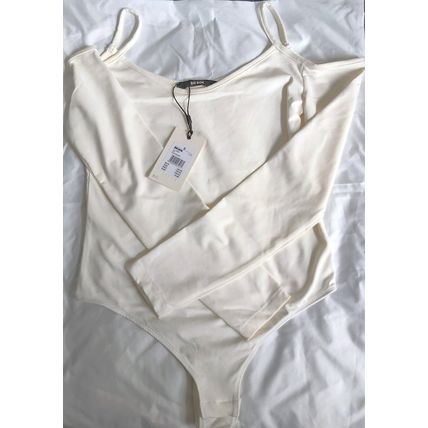 Body suit top Leotard Cold Shoulder Body Strappy Sexy Off White blouse size xl