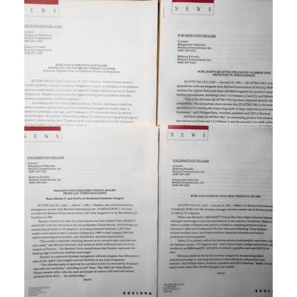 1990 Borland Paradox, Quattro Pro & Reflex win top awards. 4 press releases.