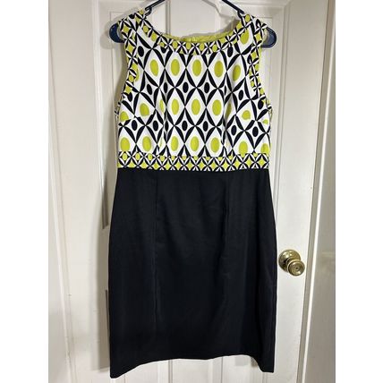 Dress Barn Womens Shift Dress Size 12 Black Green White Print Sleeveless Zip Up