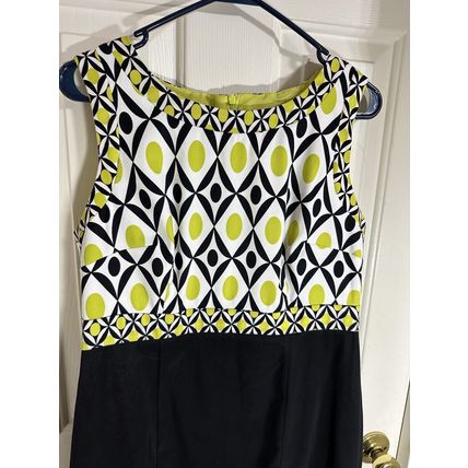 Dress Barn Womens Shift Dress Size 12 Black Green White Print Sleeveless Zip Up