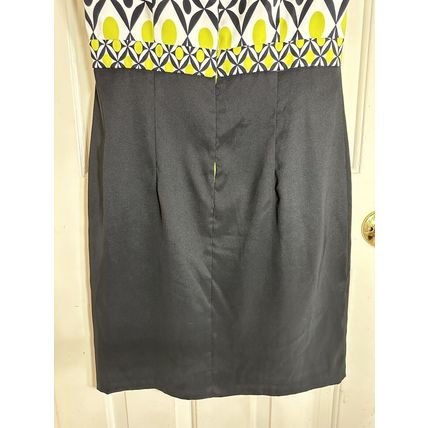 Dress Barn Womens Shift Dress Size 12 Black Green White Print Sleeveless Zip Up