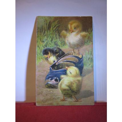 EASTER CHICKS & SHOE used antique postcard by Ernest Nister 1909 pm =