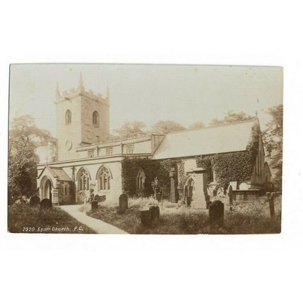 Eyam Church, Derbyshire, RP Postcard.