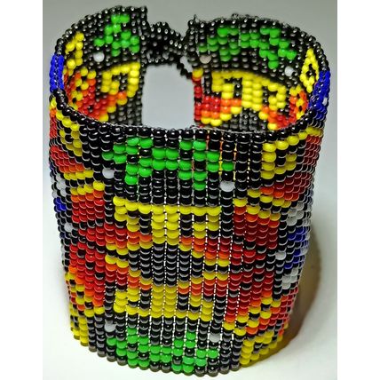 Traditional Huichol Art. Mexico Glass Seed Beads Bracelet. Floral Motives 6