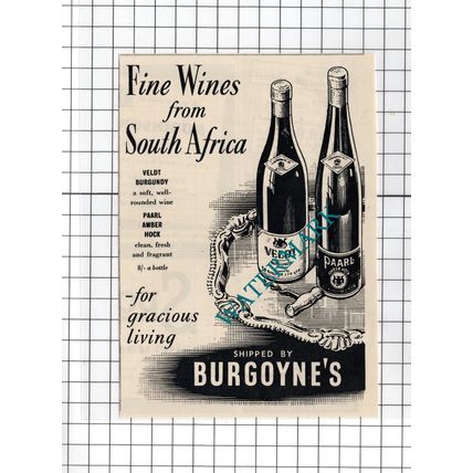 Veldt Burgundy Paarl Amber Hock Wines Burgoyne's Advert - 1950 Small Cutting