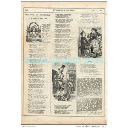 MISS BUNKS AND HER FLUNKEY (1), CARTOON HUMOUR, MAGAZINE ILLUSTRATION, c1859