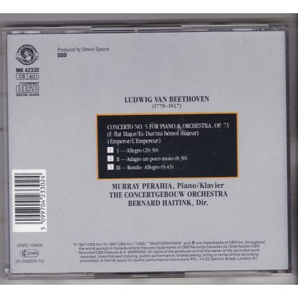 Beethoven : Piano Concerto No 5. Murray Perahia. Concertgebouw Orch. CD album