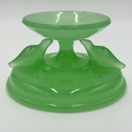 HOUZE Art Glass Jadeite Jade Green Vintage 1930's Bowl Stand Seals 2.5”x 3.5”