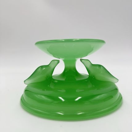 HOUZE Art Glass Jadeite Jade Green Vintage 1930's Bowl Stand Seals 2.5”x 3.5”
