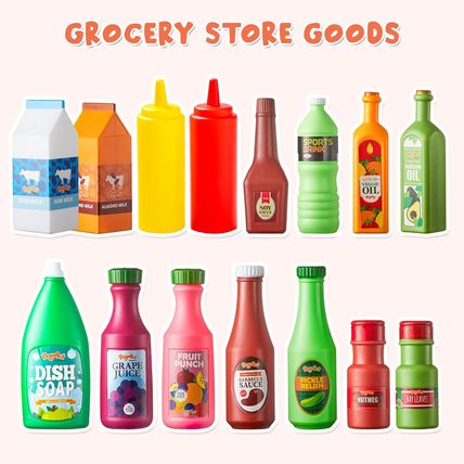 JOYIN 30Pcs Play Food Grocery Cans, Play Kitchen Accessories, Includes Drink, Ju