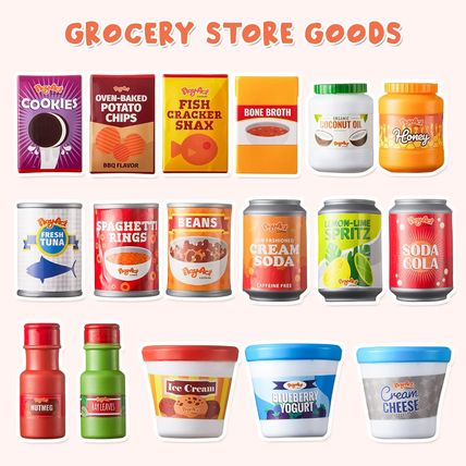 JOYIN 30Pcs Play Food Grocery Cans, Play Kitchen Accessories, Includes Drink, Ju