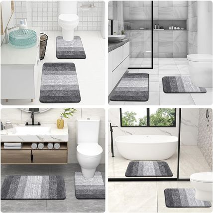 OLANLY Bathroom Rugs Sets 3 Piece, Soft Absorbent Microfiber Bath Mats and U-Sha