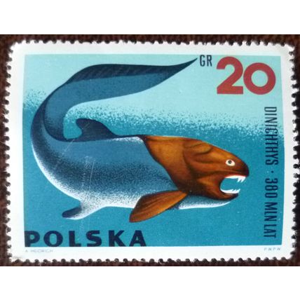 Poland 1966 Prehistoric Animals 20g Terror Fish mint stamp SG1639