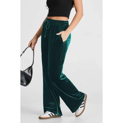 Evergreen Solid Drawstring Waist Wide Leg Pants