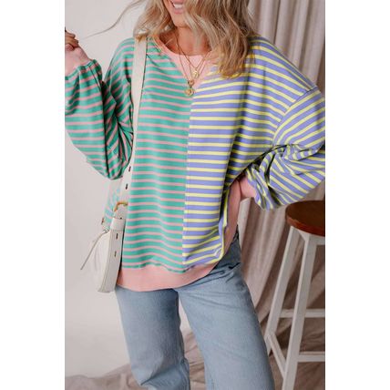 Casual Stripe Colorblock Drop Shoulder Oversize Sweatshirt