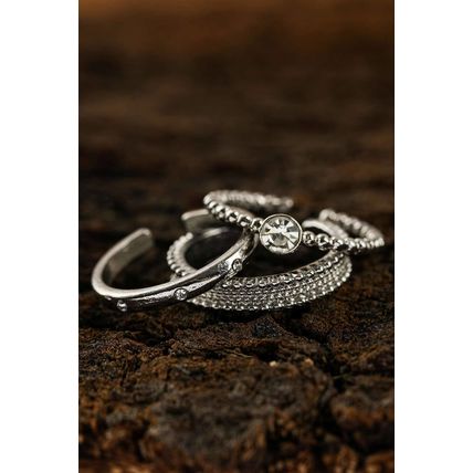 Silvery 3pcs Rhinestone Alloy Opening Ring Set