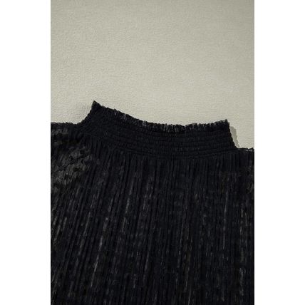 Black Dotty Lace Sheer Mock Neck Long Sleeve Blouse