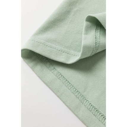 Meadow Mist Green Contrast Printed Bubble Sleeve Henley Loose Top with Slits