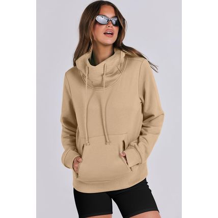 Parchment Zipped Pocket Cozy Drawstring Hoodie
