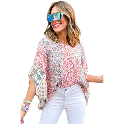 Multicolor Animal Floral Mix Print Cape Top