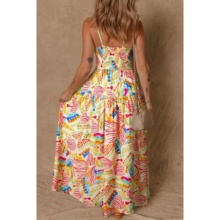 Orange Abstract Print Spaghetti Strap Piping Detail Maxi Dres