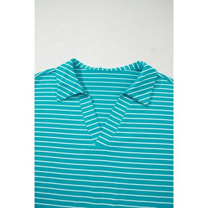 Sky Blue Stripe V Neck Tee and Casual Short Set