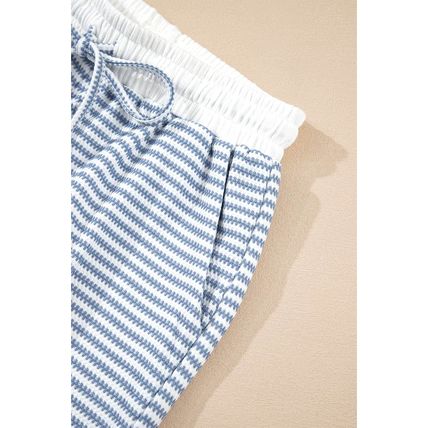 Myosotis Contrast Trim Striped Vest Drawstring Shorts Set