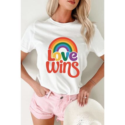 White Love Wins Pride Rainbow Graphic Casual T Shirt