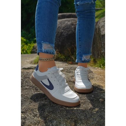 Navy Blue Color Contrast PU Leather Lace-up Sneakers